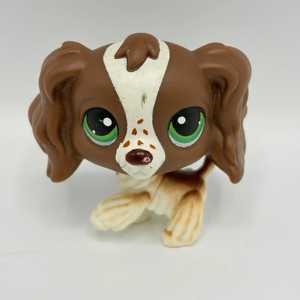 Littlest Pet Shop LPS #156 AUTHENTIC Brown White Cocker Spaniel Figure Green Eye
